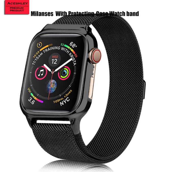 MilaneseKlokkereim Apple Watch 44mm med beskyttelsesramme - Sølv