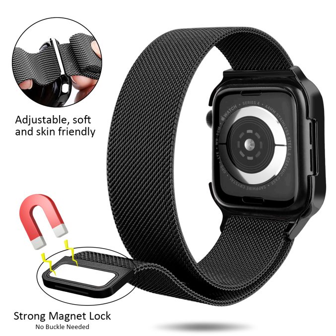 MilaneseKlokkereim Apple Watch 44mm med beskyttelsesramme - Sølv