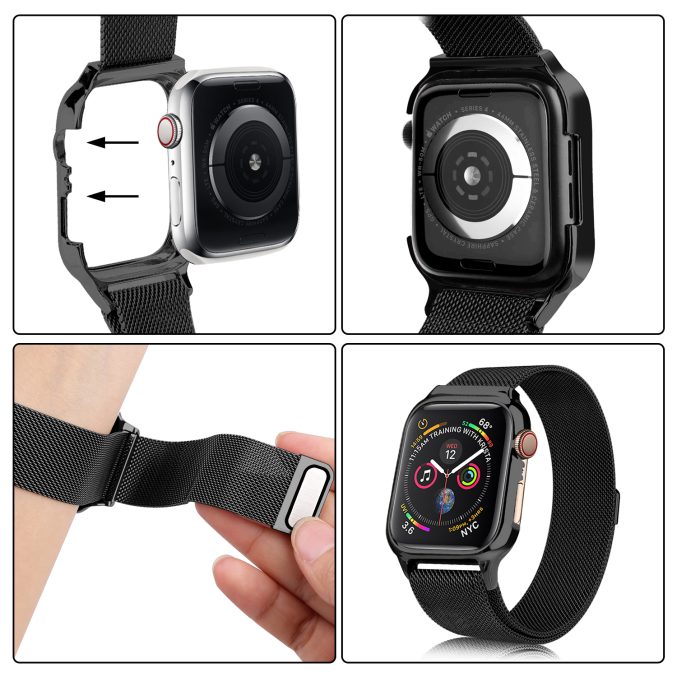 MilaneseKlokkereim Apple Watch 44mm med beskyttelsesramme - Sølv