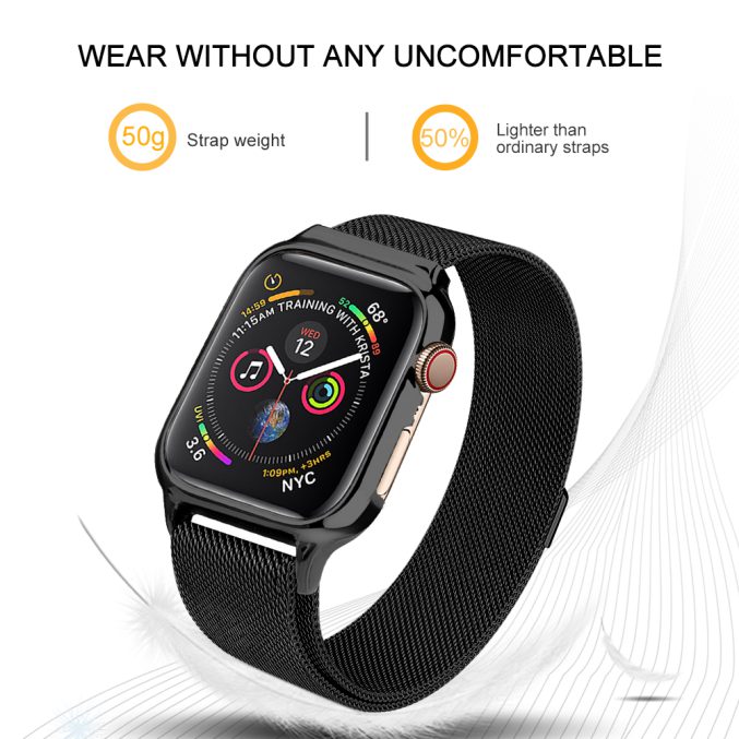 MilaneseKlokkereim Apple Watch 44mm med beskyttelsesramme - Sølv