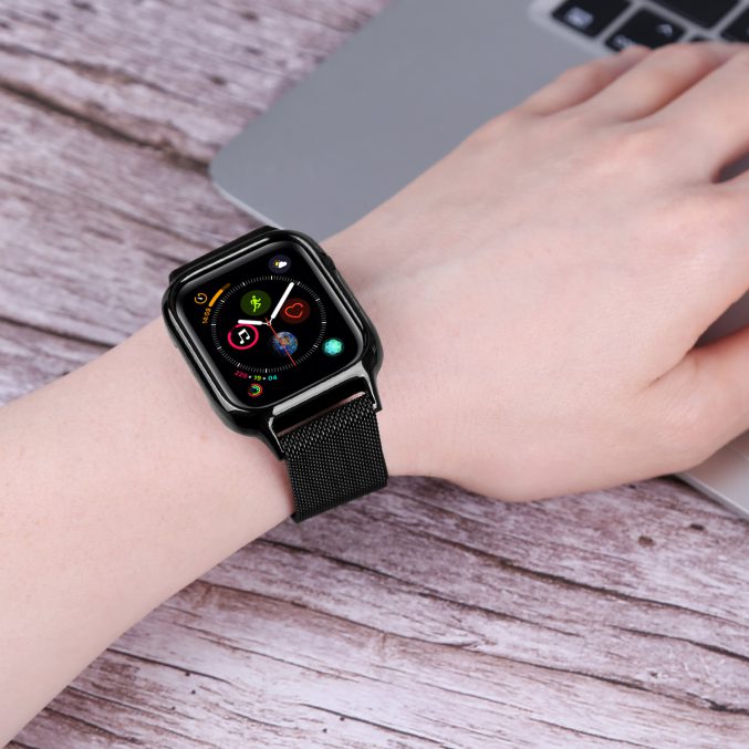 MilaneseKlokkereim Apple Watch 44mm med beskyttelsesramme - Sølv