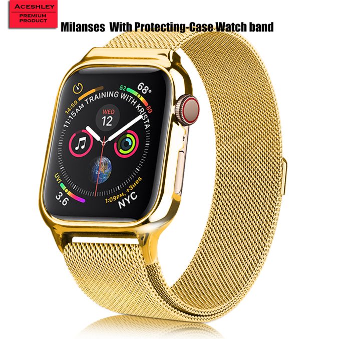 MilaneseKlokkereim Apple Watch 44mm med beskyttelsesramme - Gull