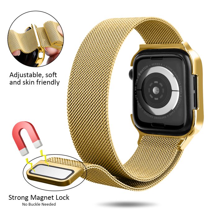 MilaneseKlokkereim Apple Watch 44mm med beskyttelsesramme - Gull