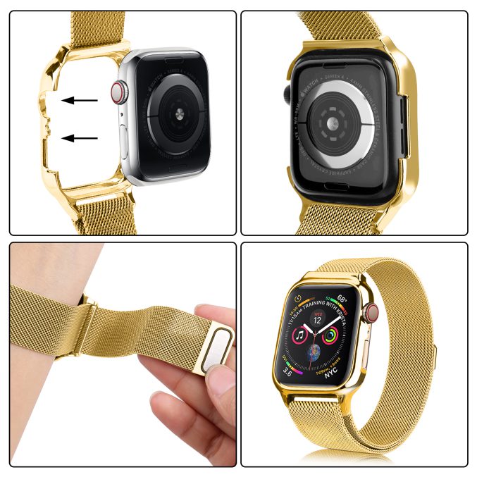MilaneseKlokkereim Apple Watch 44mm med beskyttelsesramme - Gull