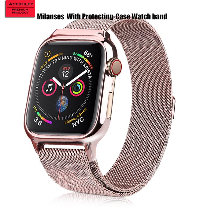 MilaneseKlokkereim Apple Watch 44mm med beskyttelsesramme - Rose rød
