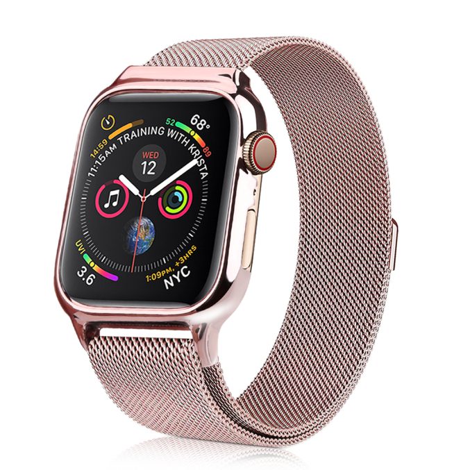 MilaneseKlokkereim Apple Watch 44mm med beskyttelsesramme - Rose rød
