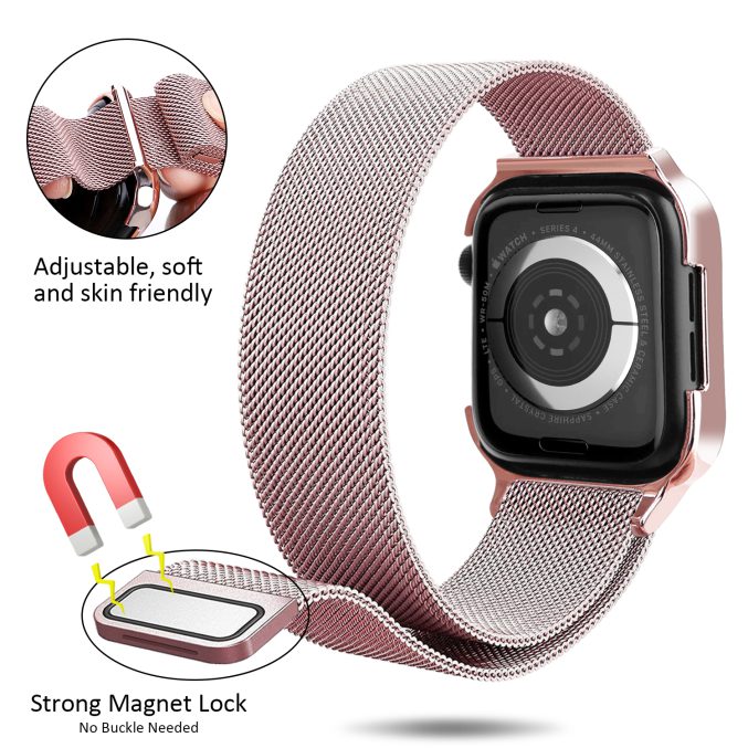 MilaneseKlokkereim Apple Watch 44mm med beskyttelsesramme - Rose rød
