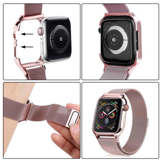 MilaneseKlokkereim Apple Watch 44mm med beskyttelsesramme - Rose rød