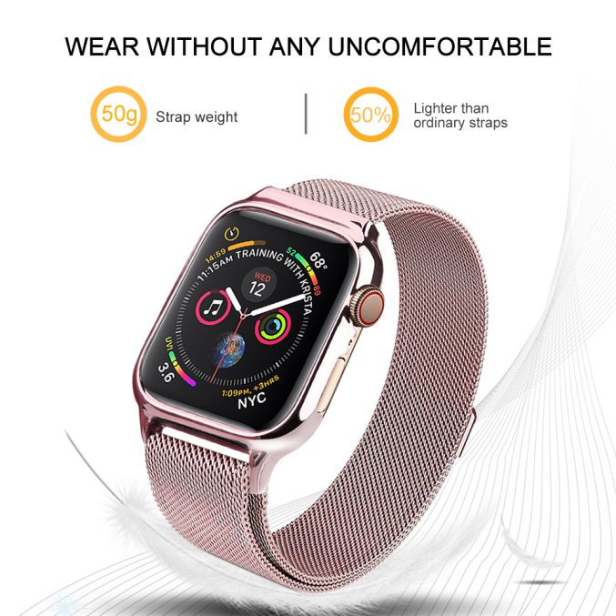 MilaneseKlokkereim Apple Watch 44mm med beskyttelsesramme - Rose rød