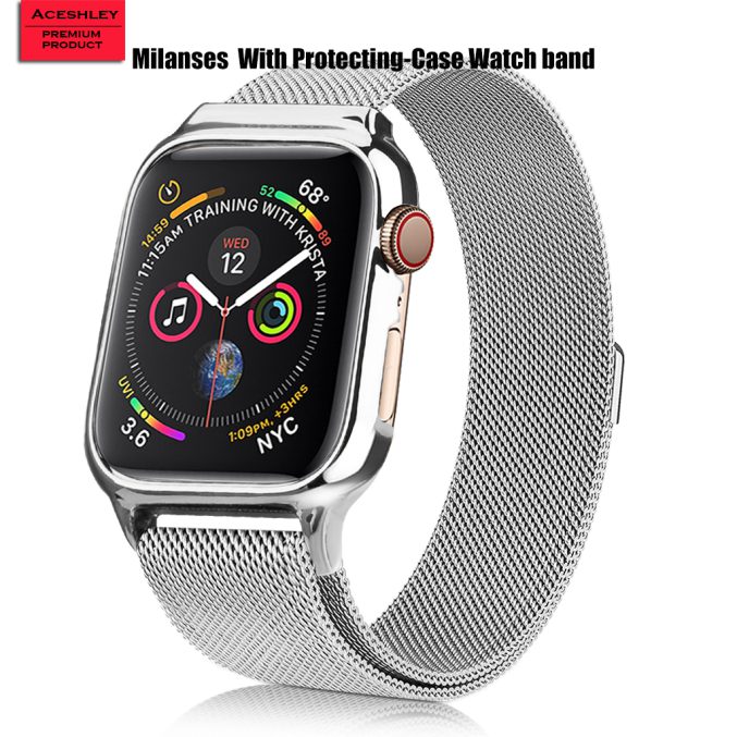 MilaneseKlokkereim Apple Watch 44mm med beskyttelsesramme - SølvMilaneseKlokkereim Apple Watch 44mm med beskyttelsesramme - Sølv
