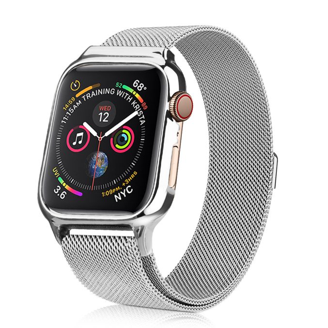 MilaneseKlokkereim Apple Watch 44mm med beskyttelsesramme - Sølv