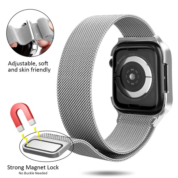 MilaneseKlokkereim Apple Watch 44mm med beskyttelsesramme - Sølv