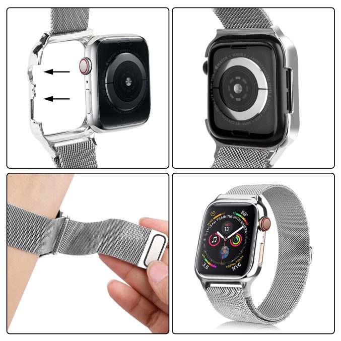 MilaneseKlokkereim Apple Watch 44mm med beskyttelsesramme - Sølv