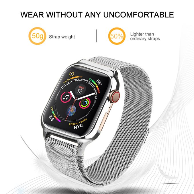 MilaneseKlokkereim Apple Watch 44mm med beskyttelsesramme - Sølv