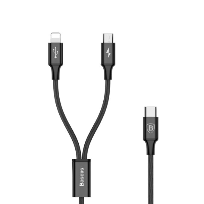 Baseus USB-C kabel, Lightning + Micro USB ( 1.2m / 3A )