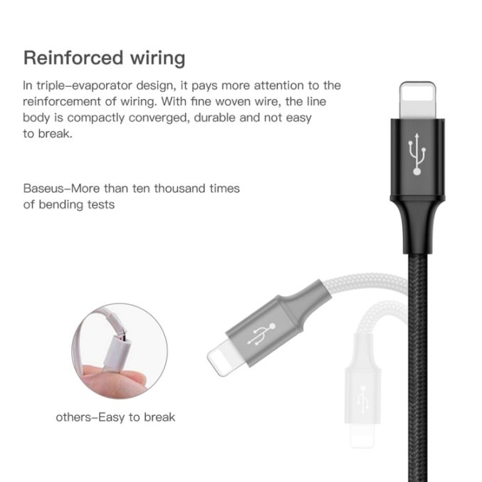 Baseus USB-C kabel, Lightning + Micro USB ( 1.2m / 3A ) - Bilde 4