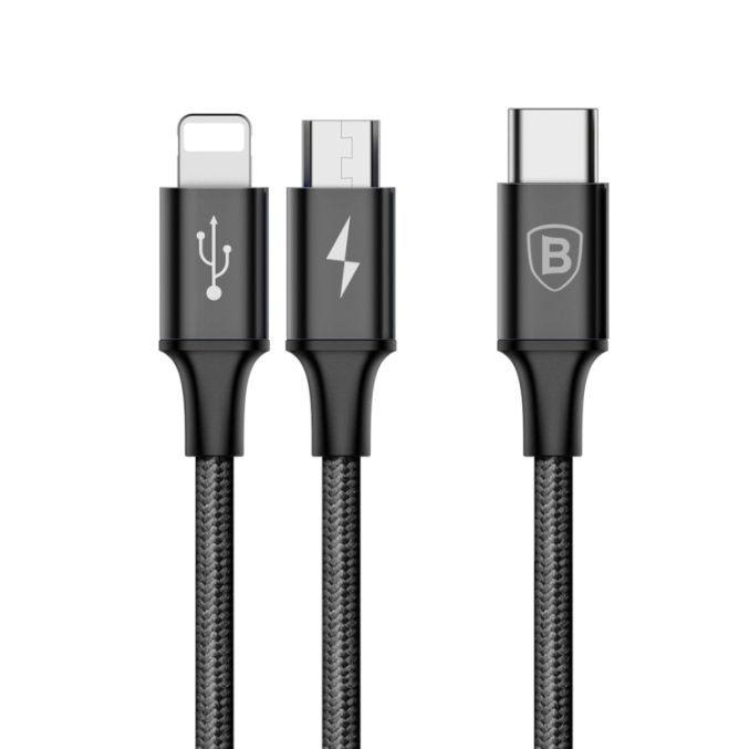 Baseus USB-C kabel, Lightning + Micro USB ( 1.2m / 3A ) - Bilde 10