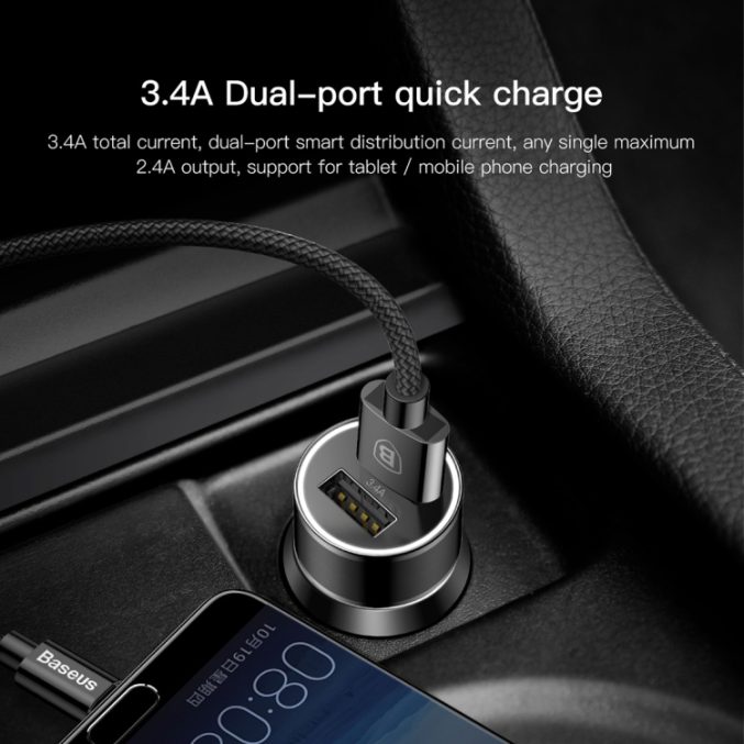 3.4A Dobbel USB Ports Billader med 2A 1m USB-C kabel - Bilde 8