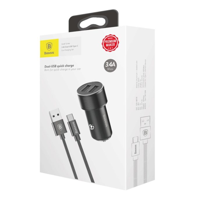 3.4A Dobbel USB Ports Billader med 2A 1m USB-C kabel - Bilde 3