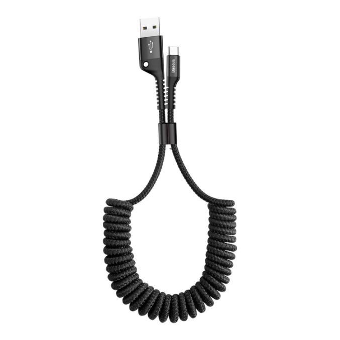 Baseus 2A USB-C til USB spiralladekabel til billader (1 m)