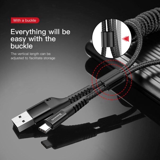 Baseus 2A USB-C til USB spiralladekabel til billader (1 m) - Bilde 11