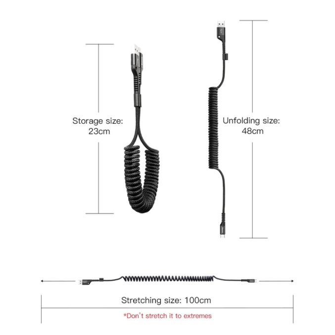 Baseus 2A USB-C til USB spiralladekabel til billader (1 m) - Bilde 3