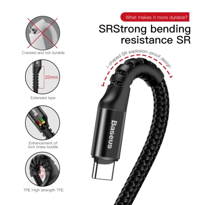 Baseus 2A USB-C til USB spiralladekabel til billader (1 m) - Bilde 4