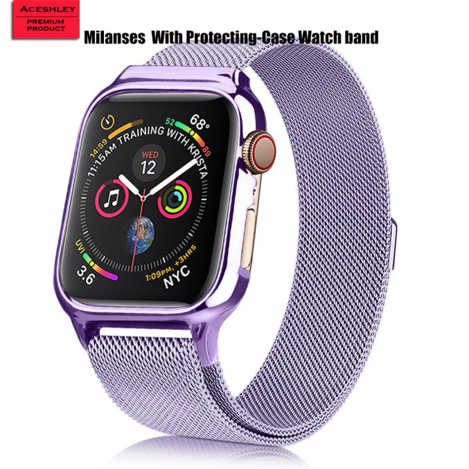 MilaneseKlokkereim Apple Watch 44mm med beskyttelsesramme - Lavendel