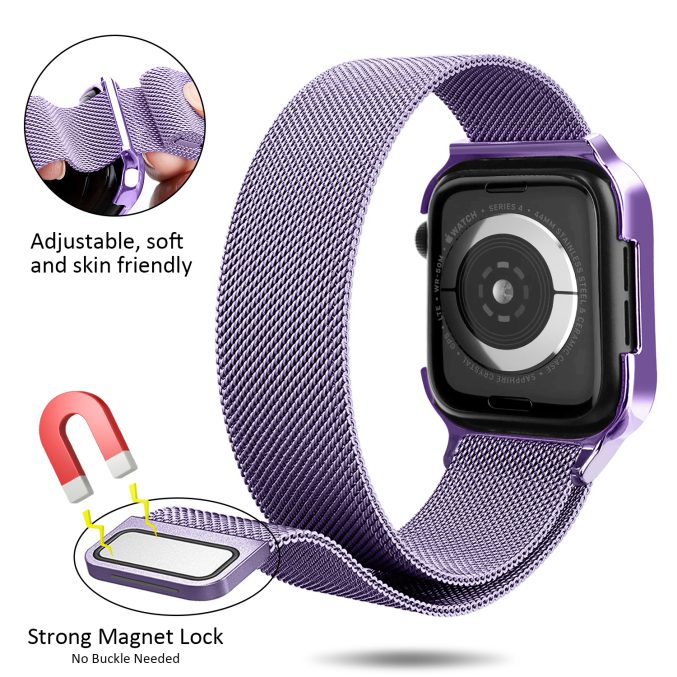 MilaneseKlokkereim Apple Watch 44mm med beskyttelsesramme - Lavendel