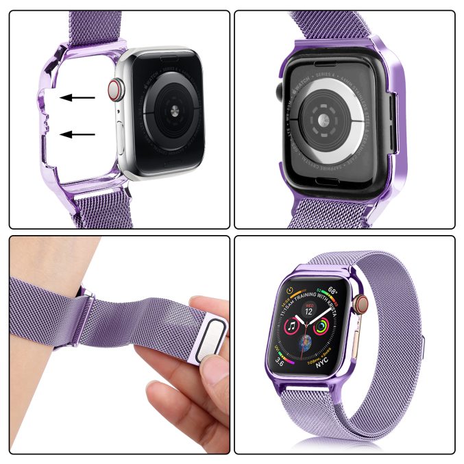MilaneseKlokkereim Apple Watch 44mm med beskyttelsesramme - Lavendel