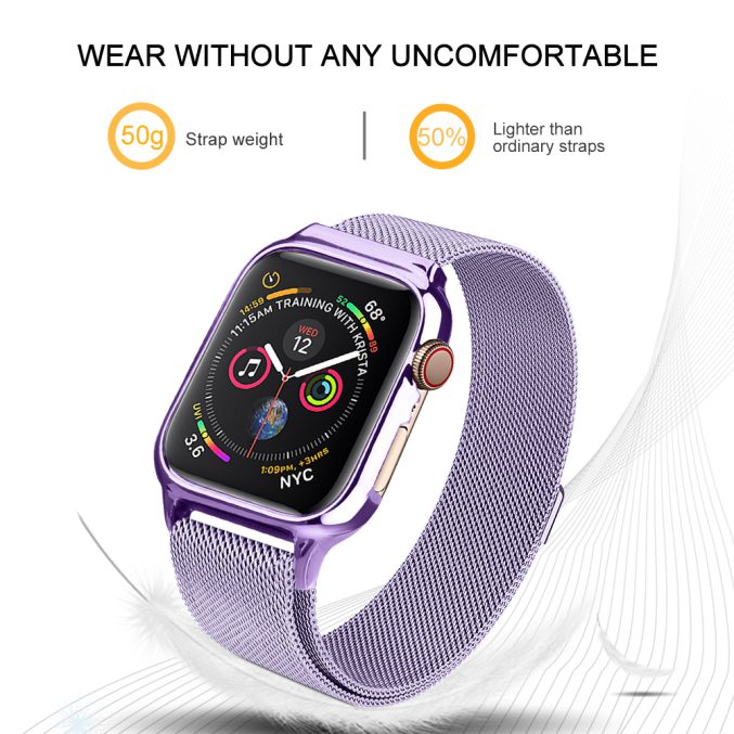 MilaneseKlokkereim Apple Watch 44mm med beskyttelsesramme - Lavendel