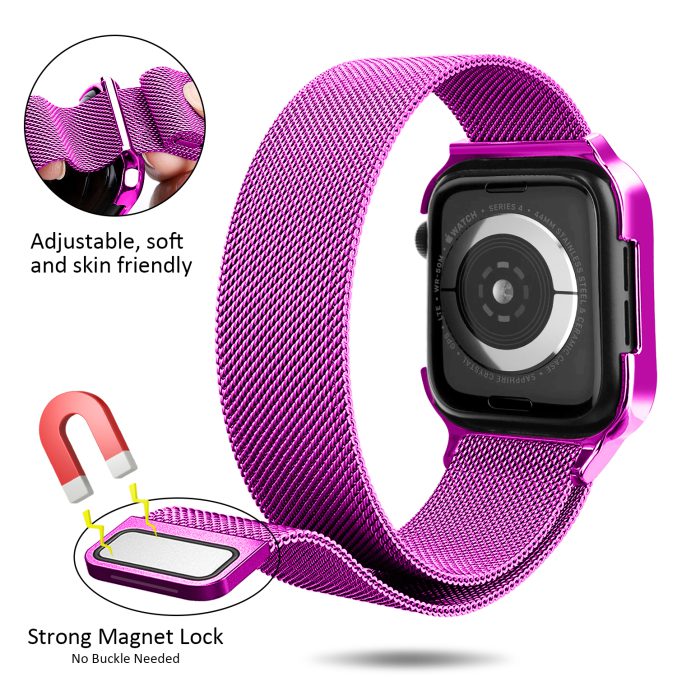 MilaneseKlokkereim Apple Watch 44mm med beskyttelsesramme - Lilla
