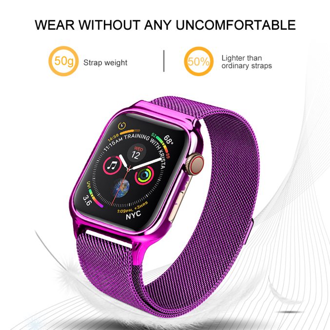 MilaneseKlokkereim Apple Watch 44mm med beskyttelsesramme - Lilla
