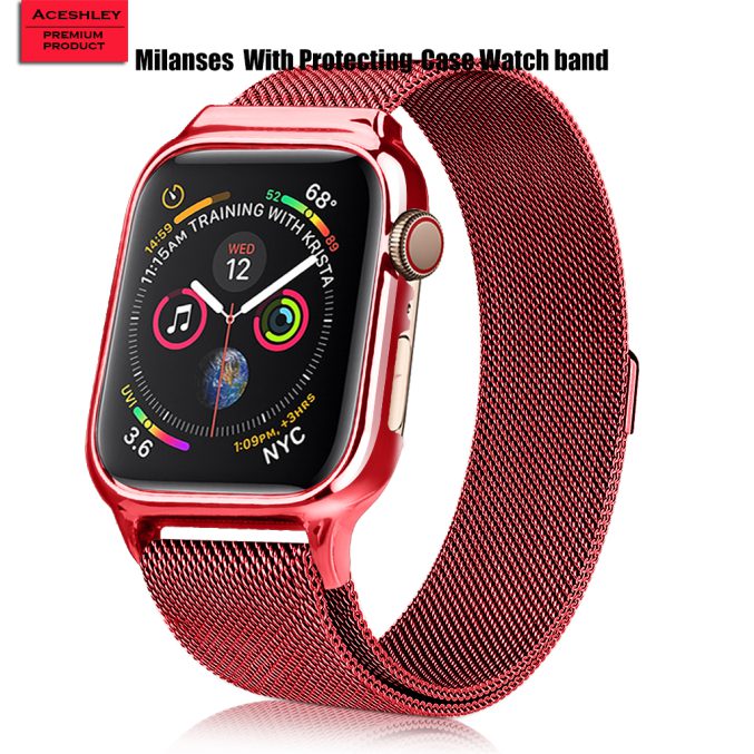 MilaneseKlokkereim Apple Watch 44mm med beskyttelsesramme - Rød