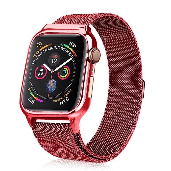 MilaneseKlokkereim Apple Watch 44mm med beskyttelsesramme - Rød