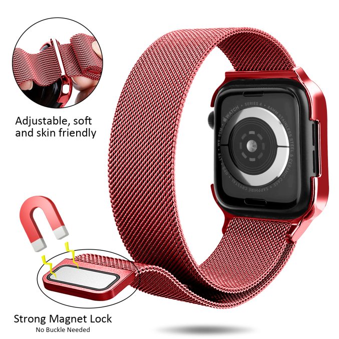 MilaneseKlokkereim Apple Watch 44mm med beskyttelsesramme - Rød