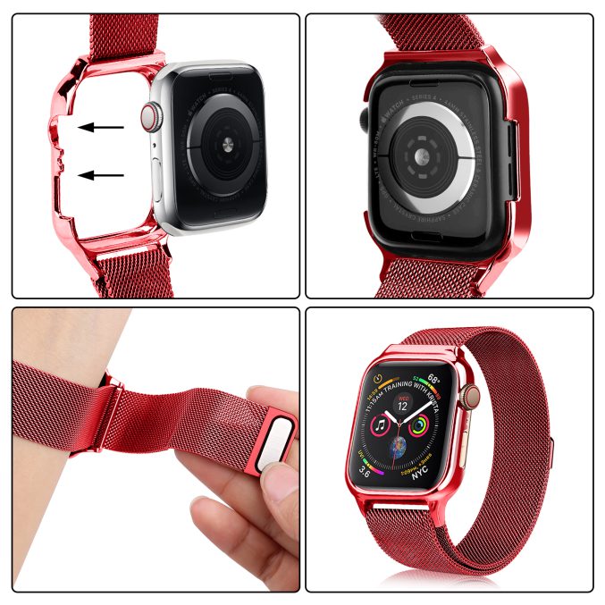 MilaneseKlokkereim Apple Watch 44mm med beskyttelsesramme - Rød