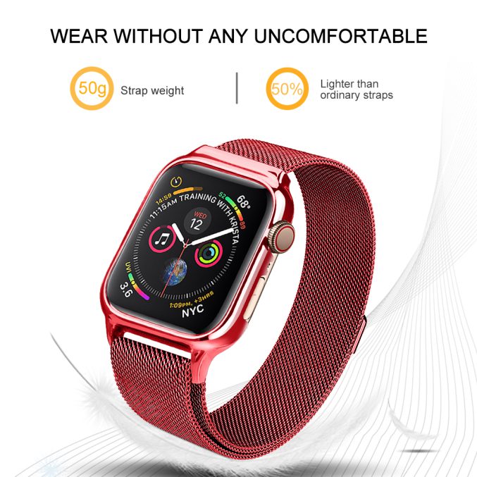 MilaneseKlokkereim Apple Watch 44mm med beskyttelsesramme - Rød