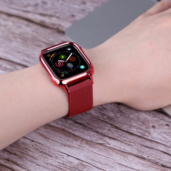 MilaneseKlokkereim Apple Watch 44mm med beskyttelsesramme - Rød