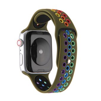 Regnbue sportsreim med hull for Apple Watch 41 / 40 / 38 mm - Mørk oliven
