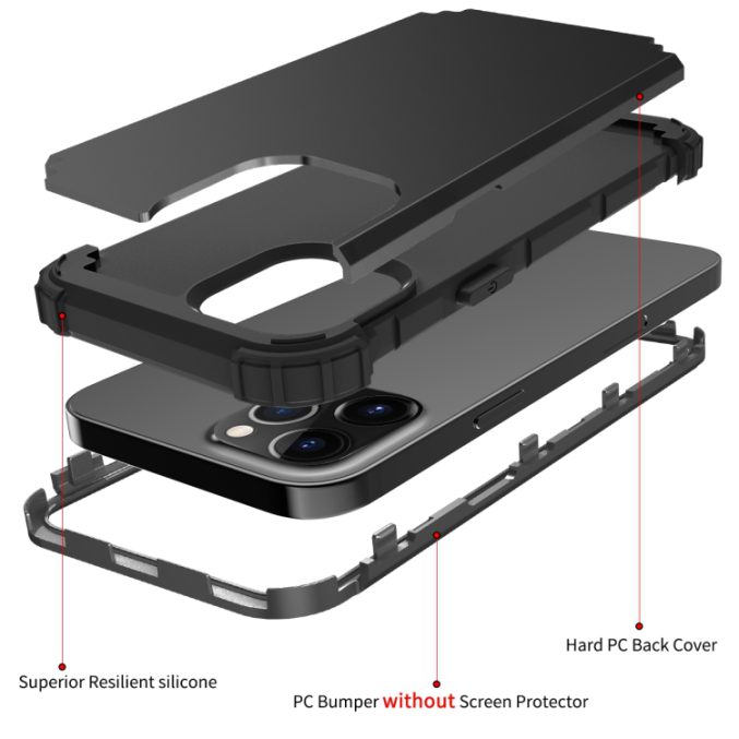 PC + silikon tredelt beskyttelsesdeksel til iPhone 12 Pro Max (svart) - Bilde 2