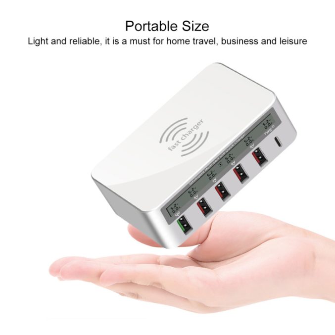 10W QC3.0 ladehub med 6 porter og trådløs lademulighet - Bilde 5