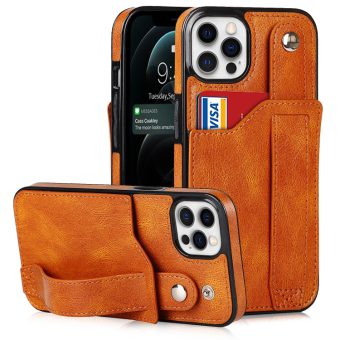 Deksel med kortspor og fingerstrap til iPhone 12 / 12 Pro - Brun