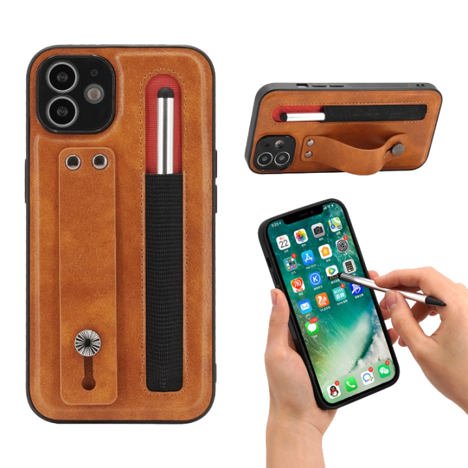 Lærdeksel med fingergrep og penn for iPhone 12