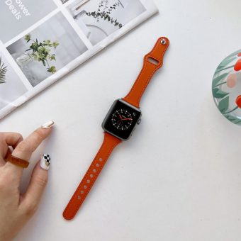 Klokkebånd i skinn med flat tekstur for Apple Watch Ultra 49 / 45 / 44 mm - Oransj