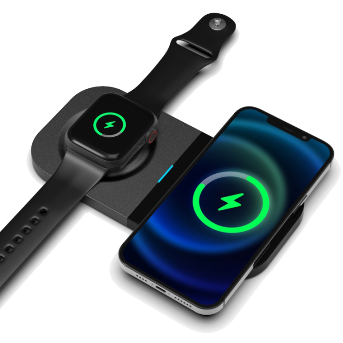 2 i 1 trådløs ladeplate for telefon og Apple Watch