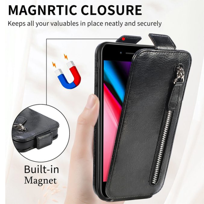 Zipper lommebok i lær for iPhone SE 2022/20 / 8 / 7 - Bilde 3
