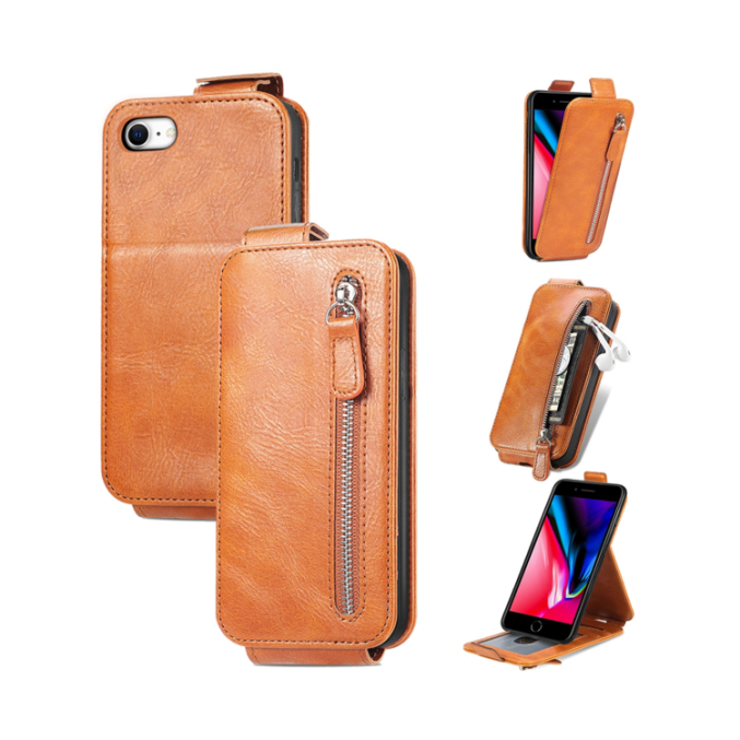 Zipper lommebok i lær for iPhone SE 2022/20 / 8 / 7