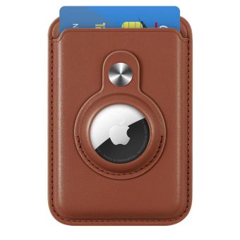 Magsafe kortholder i lær med AirTag lomme - Brun