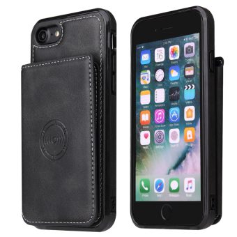 Stilig Magnetisk Etui med Kalveskinnstekstur for iPhone SE 2022 / SE 2020 / 8 / 7 - Sort